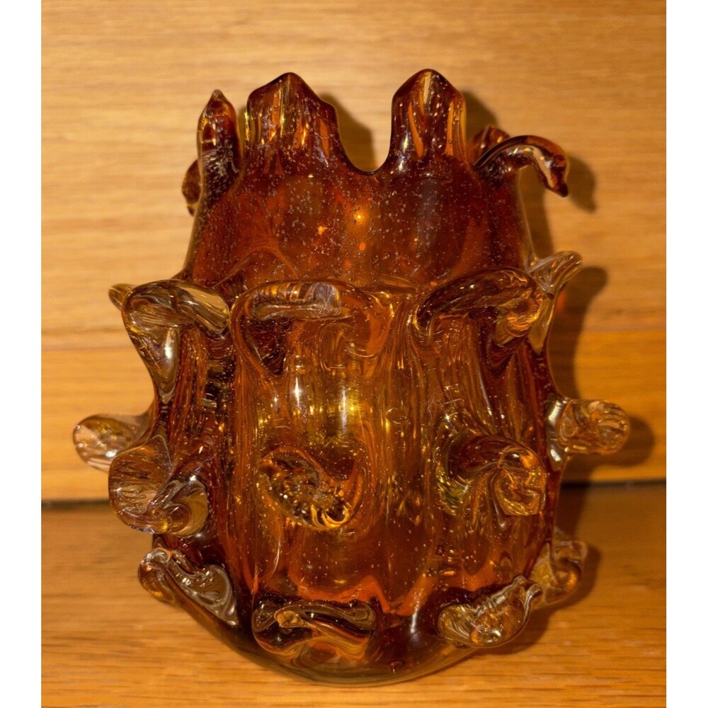 OK Lighting Crystal Home Collection Art Glass Urchin/Thorn Vase Amber 6.5” 1 pc